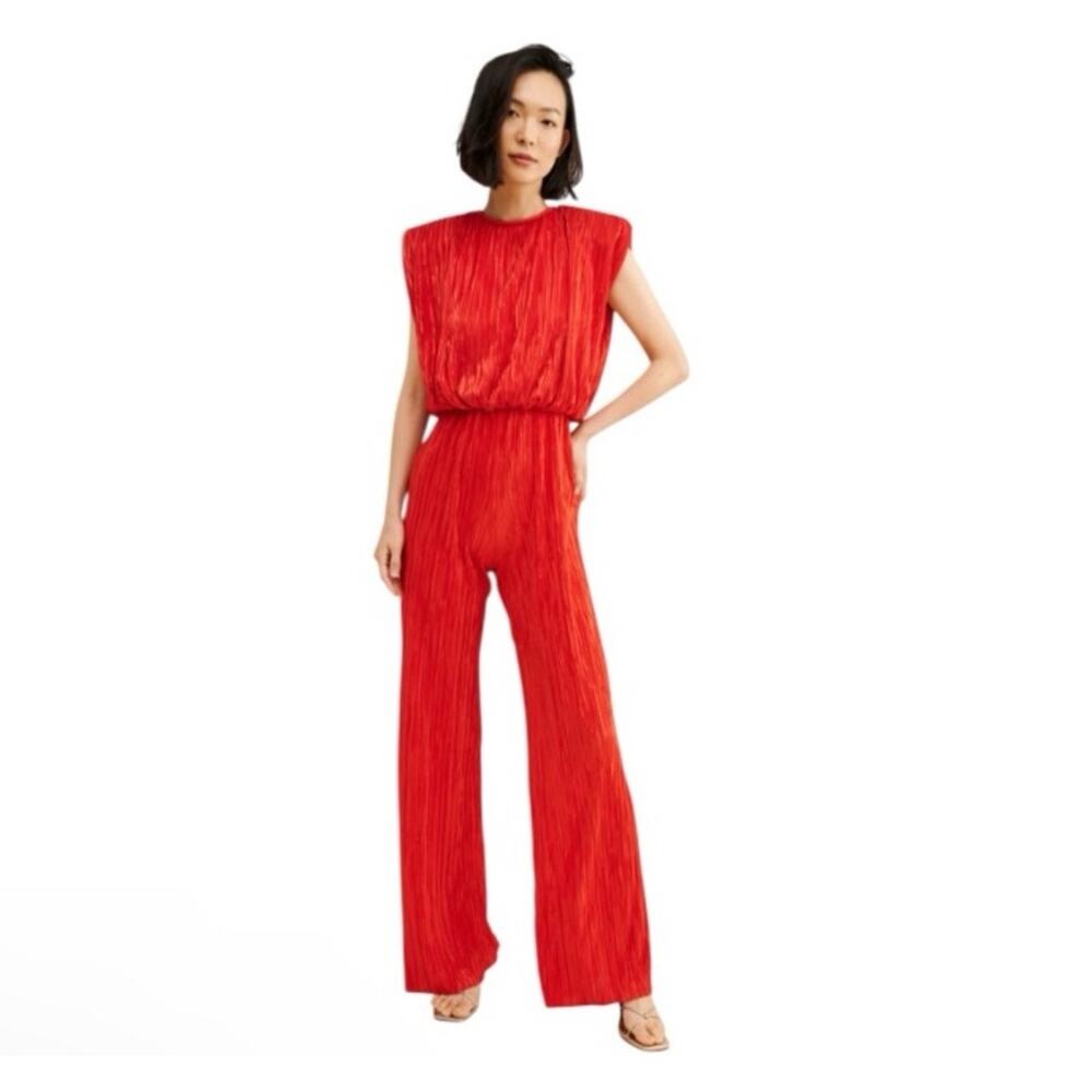 Sabina Musayev Red Sleeveless Plisse Jumpsuit